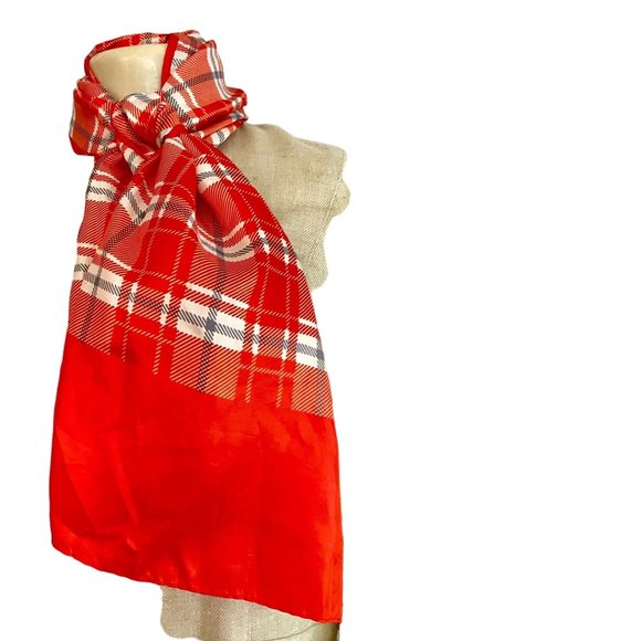 Vintage Plaid Scarf in Orange and Gray. - Picture 4 of 6